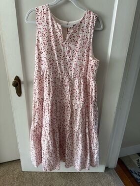 Banana Republic White Dress with Red Floral Print Size L